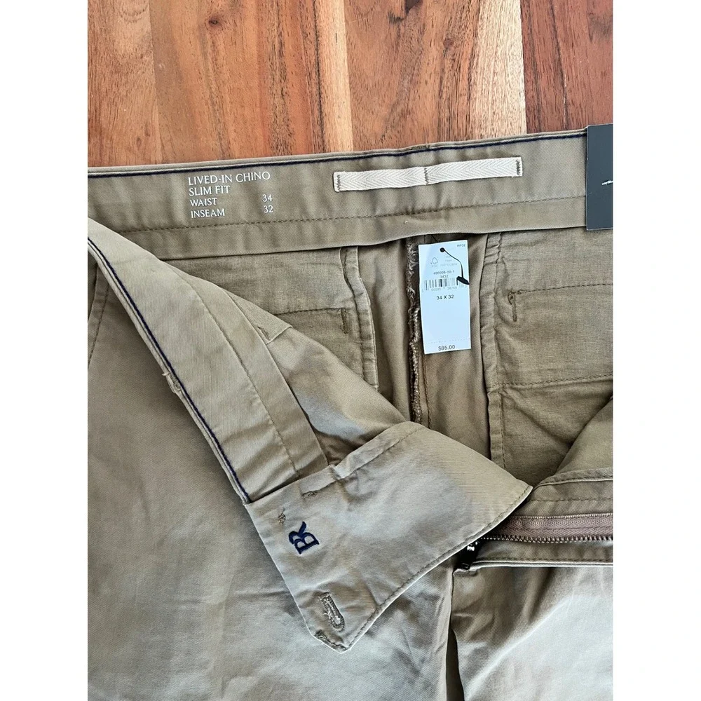 Banana Republic Mens Lived-In Chino Slim Fit Khaki Pants Tan 34x32 NWT